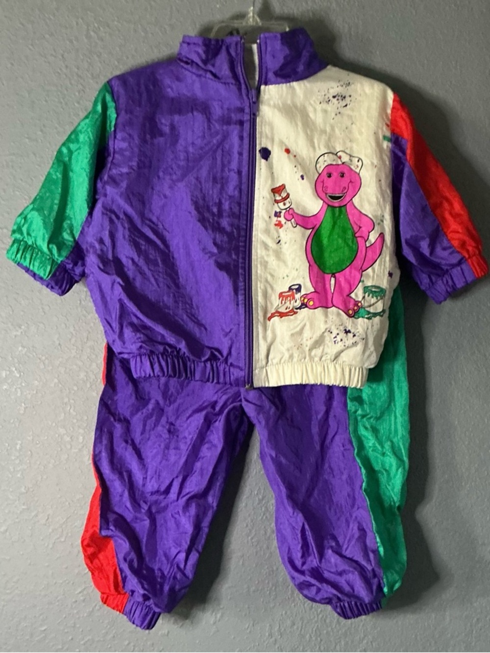 1992 The Lyons Group Barney Dinosaur Colorblock Windbreaker Tracksuit 12 Months